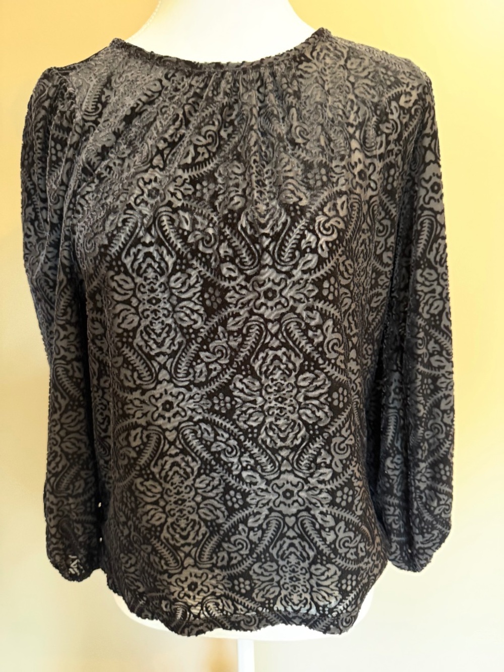 Loft Black Velour Blouse, Size XSP